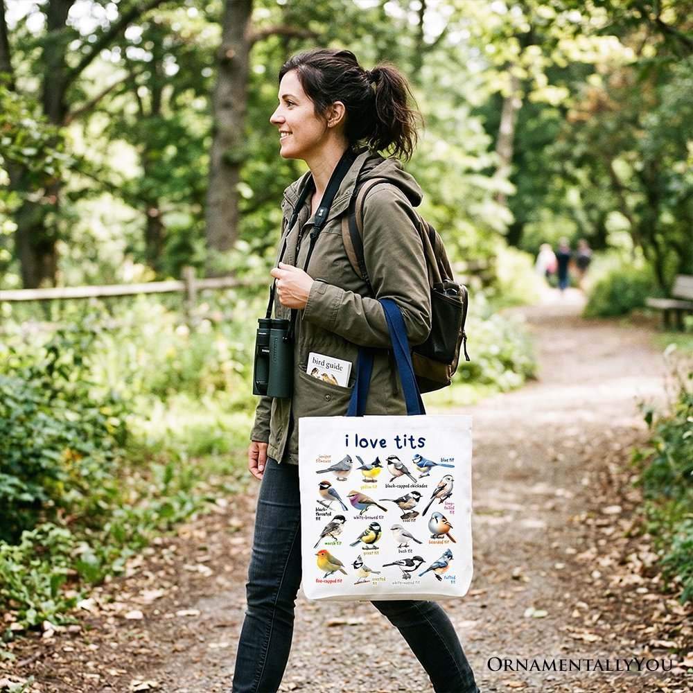 Whimsical Bird Tit Tote Bag, Funny Birdwatcher Gift Shopper Gift for Birder - Starry Skies Austin