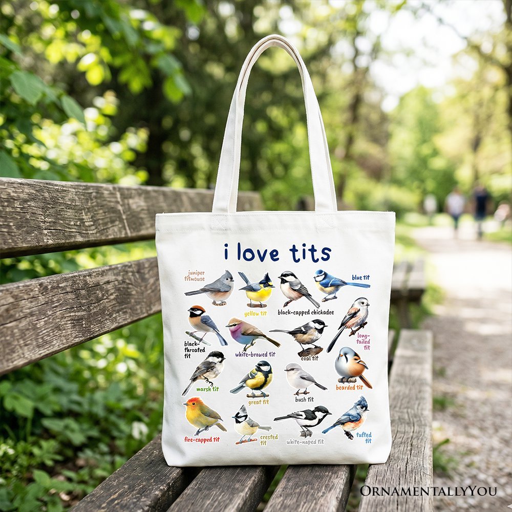 Whimsical Bird Tit Tote Bag, Funny Birdwatcher Gift Shopper Gift for Birder - Starry Skies Austin