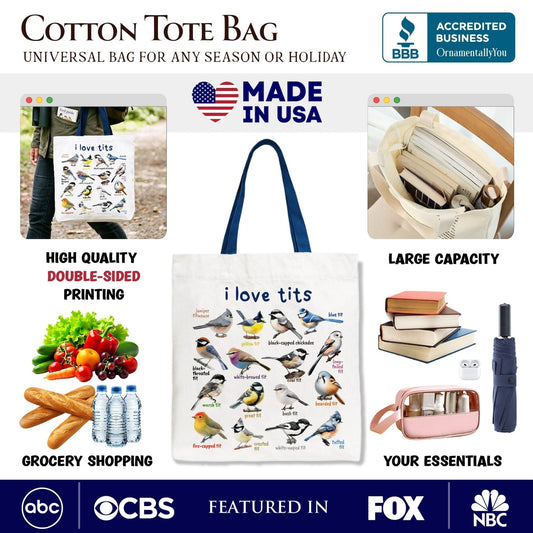 Whimsical Bird Tit Tote Bag, Funny Birdwatcher Gift Shopper Gift for Birder - Starry Skies Austin