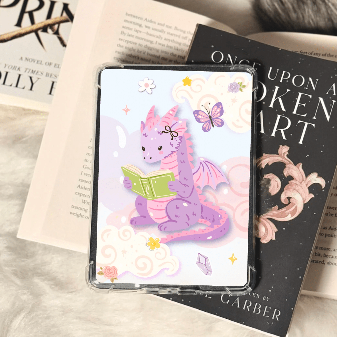 Whimsical Dragon Reading Kindle Insert - Three Sizes - Optional Lamination - Starry Skies Austin